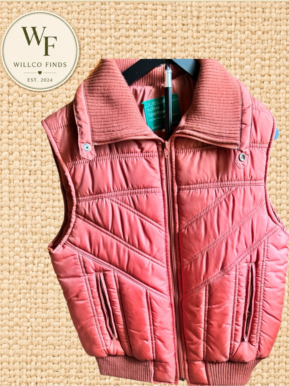Vintage JCPenney Men’s Shop Puffer Vest Medium Coral Nylon Active Sportswear
